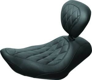 Yamaha Stryker Two-Piece Motorcycle Seat - Mustang Motorcycle - Standard Touring w/Driver Backrest - Black - `11-`17 Yamaha Stryker Two-Piece Motorcycle Seat - Mustang Motorcycle - Standard Touring w/Driver Backrest - Black - `11-`17